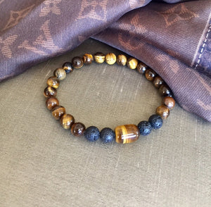 Tiger Eye Healing Bracelet, Lava Stone Bracelet, Mens Tiger Eye Bracelet