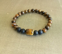 Load image into Gallery viewer, Tiger Eye Healing Bracelet, Lava Stone Bracelet, Mens Tiger Eye Bracelet