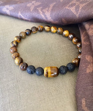 Load image into Gallery viewer, Tiger Eye Healing Bracelet, Lava Stone Bracelet, Mens Tiger Eye Bracelet