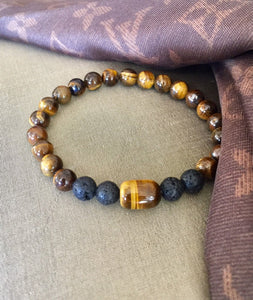 Tiger Eye Healing Bracelet, Lava Stone Bracelet, Mens Tiger Eye Bracelet