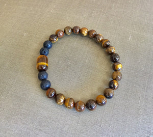 Tiger Eye Healing Bracelet, Lava Stone Bracelet, Mens Tiger Eye Bracelet