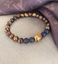 Load image into Gallery viewer, Tiger Eye Healing Bracelet, Lava Stone Bracelet, Mens Tiger Eye Bracelet