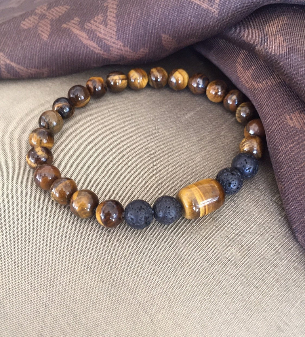 Tiger Eye Healing Bracelet, Lava Stone Bracelet, Mens Tiger Eye Bracelet