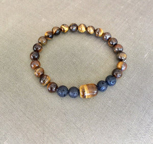 Tiger Eye Healing Bracelet, Lava Stone Bracelet, Mens Tiger Eye Bracelet