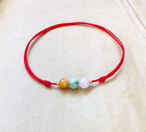 Good Luck Jade Red Cord Bracelet, Protection Bracelet, Gold Filled Beads, Wish Bracelet.