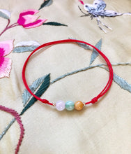 Load image into Gallery viewer, Good Luck Jade Red Cord Bracelet, Protection Bracelet, Gold Filled Beads, Wish Bracelet.