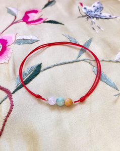 Good Luck Jade Red Cord Bracelet, Protection Bracelet, Gold Filled Beads, Wish Bracelet.