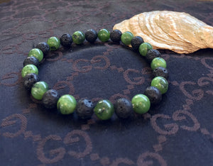 Green Jade Lava Stone Bracelet, Canadian Jade, Mens Bracelet, Partner Bracelet