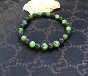 Green Jade Lava Stone Bracelet, Canadian Jade, Mens Bracelet, Partner Bracelet