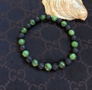 Green Jade Lava Stone Bracelet, Canadian Jade, Mens Bracelet, Partner Bracelet