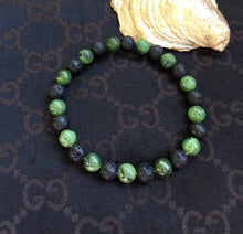 Load image into Gallery viewer, Green Jade Lava Stone Bracelet, Canadian Jade, Mens Bracelet, Partner Bracelet