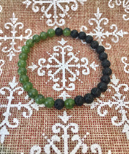 Load image into Gallery viewer, Green Jade Lava Stone Bracelet, Canadian Nephrite Beads, Energy Grounding Jewelry