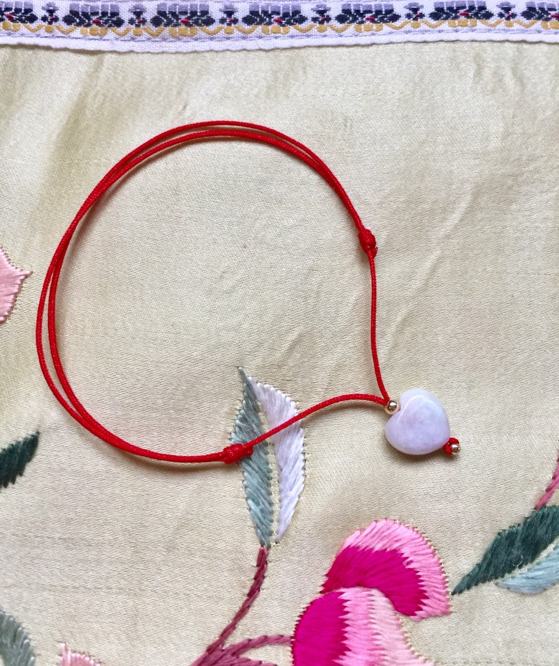 Jade Heart Bracelet, Good Luck Red Cord, Red String of Fate, Love