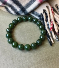 Load image into Gallery viewer, Men&#39;s Jade Bracelet, 12mm Canadian Jade Bracelet, Authentic Natural Nephrite Jade Beads