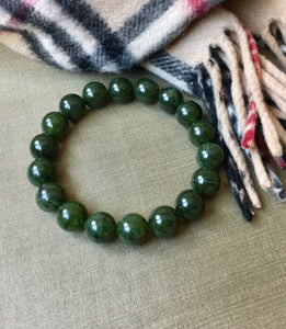 Men's Jade Bracelet, 12mm Canadian Jade Bracelet, Authentic Natural Nephrite Jade Beads