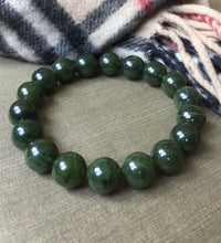 Load image into Gallery viewer, Men&#39;s Jade Bracelet, 12mm Canadian Jade Bracelet, Authentic Natural Nephrite Jade Beads