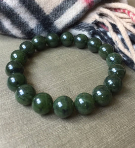 Men's Jade Bracelet, 12mm Canadian Jade Bracelet, Authentic Natural Nephrite Jade Beads