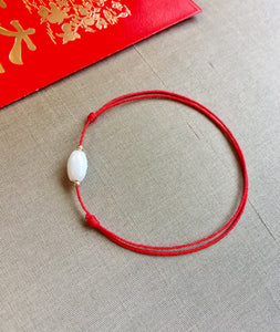 Red String of Fate Bracelet, Jadeite Bead Bracelet, Lucky Red Cord Bracelet, 14k Gold filled bead