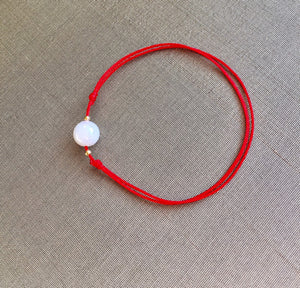 Red String of Fate Bracelet, Jadeite Bead Bracelet, Lucky Red Cord Bracelet, 14k Gold filled bead