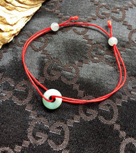 Load image into Gallery viewer, Good Luck Jadeite Bracelet, Lucky Jade Bracelet, Wish Bracelet, Protection Bracelet, Red Cord Bracelet, Jadeite Donut, Safety Amulet.