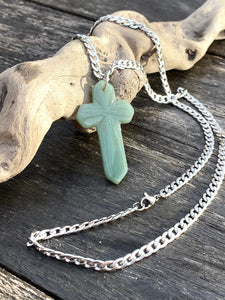 Genuine Untreated  Natural Jadeite Pendant, Mens Jade Cross Pendant Necklace, Mens Jade Pendant Necklace, Stainless steel chain necklace.