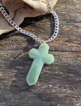 Load image into Gallery viewer, Genuine Untreated  Natural Jadeite Pendant, Mens Jade Cross Pendant Necklace, Mens Jade Pendant Necklace, Stainless steel chain necklace.