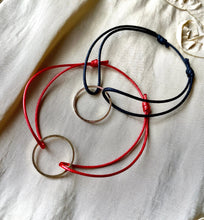 Load image into Gallery viewer, Karma Circle Charm Bracelet, Red Cord Choker, Circle Charm Pendant, Black Cord Choker, Circle Charm Bracelet, Minimalist Red Cord Choker.