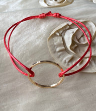 Load image into Gallery viewer, Karma Circle Charm Bracelet, Red Cord Choker, Circle Charm Pendant, Black Cord Choker, Circle Charm Bracelet, Minimalist Red Cord Choker.