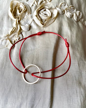 Load image into Gallery viewer, Karma Circle Charm Bracelet, Red Cord Choker, Circle Charm Pendant, Black Cord Choker, Circle Charm Bracelet, Minimalist Red Cord Choker.