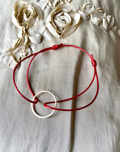 Karma Circle Charm Bracelet, Red Cord Choker, Circle Charm Pendant, Black Cord Choker, Circle Charm Bracelet, Minimalist Red Cord Choker.