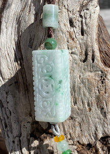 Certified Jadeite, Burmese Jadeite Pendant Necklace, Traditional Carving Rectangle Column Jadeite, Jadeite Pillar Pendant, Sweater Necklace.