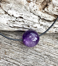 Load image into Gallery viewer, Natural Gemstone Necklace, Large Amethyst Bead Necklace, Simple Gemstone Choker, Amethyst Pendant Necklace.