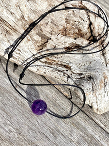 Natural Gemstone Necklace, Large Amethyst Bead Necklace, Simple Gemstone Choker, Amethyst Pendant Necklace.