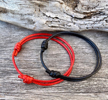 Load image into Gallery viewer, Waterproof Cord Bracelet, Black Cord Bracelet, Red Bracelet, Surfer Bracelet, Kids Bracelet, Family Bracelet, Vegan Bracelet.