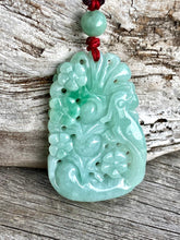 Load image into Gallery viewer, Certified Grade A Jadeite Pendant, Flowers &amp; Bird Jadeite Pendant, Jade Jadeite, Emerald Green Jadeite Necklace, Lucky Jade Necklace