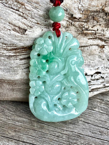 Certified Grade A Jadeite Pendant, Flowers & Bird Jadeite Pendant, Jade Jadeite, Emerald Green Jadeite Necklace, Lucky Jade Necklace