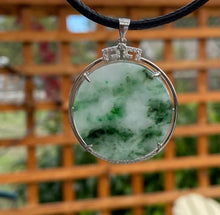 Load image into Gallery viewer, Certified Natural A Green Jadeite 925 Silver Inlaid landscape Pendant, Vintage Jadeite Pendant, Emerald Green Jadeite Jade, Jadeite Necklace