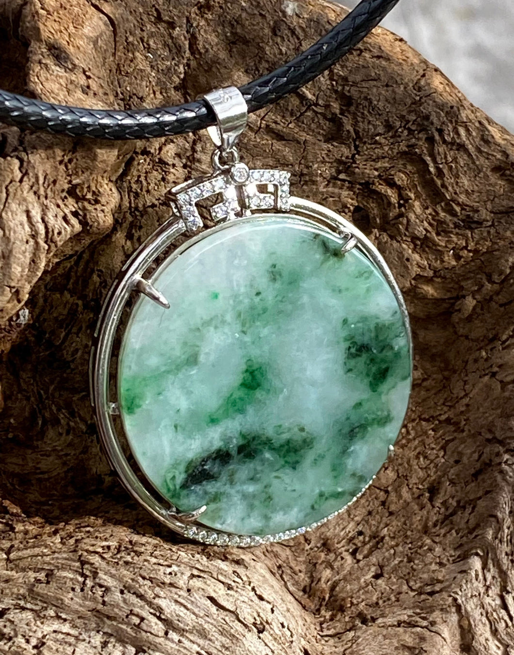 Certified Natural A Green Jadeite 925 Silver Inlaid landscape Pendant, Vintage Jadeite Pendant, Emerald Green Jadeite Jade, Jadeite Necklace