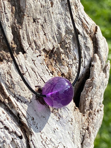 Natural Gemstone Necklace, Large Amethyst Bead Necklace, Simple Gemstone Choker, Amethyst Pendant Necklace.