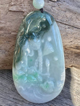 Load image into Gallery viewer, Certified Grade A Jadeite Pendant,  Burmese Jadeite Pendant Necklace, Exquisite Hand carved Lotus &amp; Mandarin Ducks Jadeite Pendant.