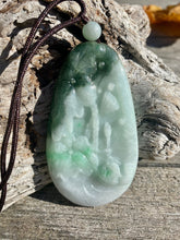 Load image into Gallery viewer, Certified Grade A Jadeite Pendant,  Burmese Jadeite Pendant Necklace, Exquisite Hand carved Lotus &amp; Mandarin Ducks Jadeite Pendant.