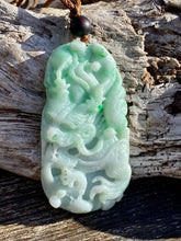 Load image into Gallery viewer, Certified Grade A Jadeite Pendant, Large Burmese Jadeite Pendant, Hand carved Dragon Jadeite, Emerald Green Jadeite Dragon.