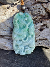 Load image into Gallery viewer, Certified Grade A Jadeite Pendant, Large Burmese Jadeite Pendant, Hand carved Dragon Jadeite, Emerald Green Jadeite Dragon.