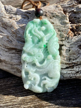 Load image into Gallery viewer, Certified Grade A Jadeite Pendant, Large Burmese Jadeite Pendant, Hand carved Dragon Jadeite, Emerald Green Jadeite Dragon.