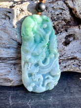 Load image into Gallery viewer, Certified Grade A Jadeite Pendant, Large Burmese Jadeite Pendant, Hand carved Dragon Jadeite, Emerald Green Jadeite Dragon.