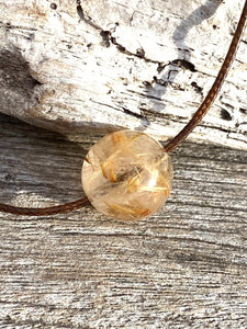 Golden Rutilated Quartz Necklace, Brown Leather Cord Necklace ,Simple Adjustable Thin Necklace, Black Choker Necklace.