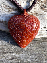 Load image into Gallery viewer, Certified Grade A Natural Jadeite Pendant, Jadeite Heart Pendant, Red Jadeite, Red Jade Heart Necklace, Vintage Hand Carved Moire Jadeite.