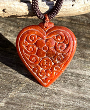 Load image into Gallery viewer, Certified Grade A Natural Jadeite Pendant, Jadeite Heart Pendant, Red Jadeite, Red Jade Heart Necklace, Vintage Hand Carved Moire Jadeite.