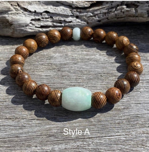 Healing Bracelets, Mens Wood Beads Bracelet, Senna Siamea Wood Bead Bracelet, Lucky Jade Bracelet, Jadeite Jade Bracelet, Couples Bracelet.