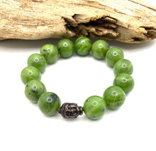 Load image into Gallery viewer, Canadian Nephrite Jade, Olive Green Canadian Jade Bracelet, 14mm Canadian Jade Beads, Large Jade Beads Bracelet, Green Jade Beaded Bracelet.